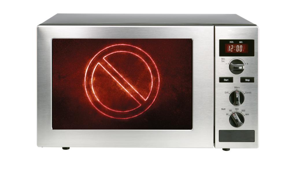 What cannot be heated in the microwave