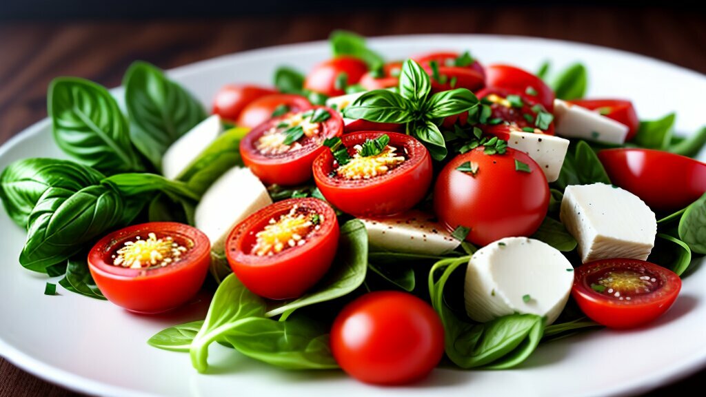 Salade caprese en huisgemaakte tomatensaus