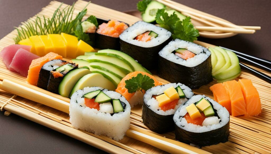 Sushi com diferentes ingredientes além do peixe