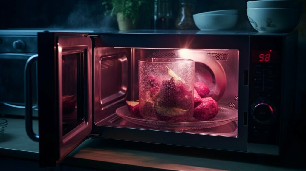 beets cooked in a glass container in the microwave