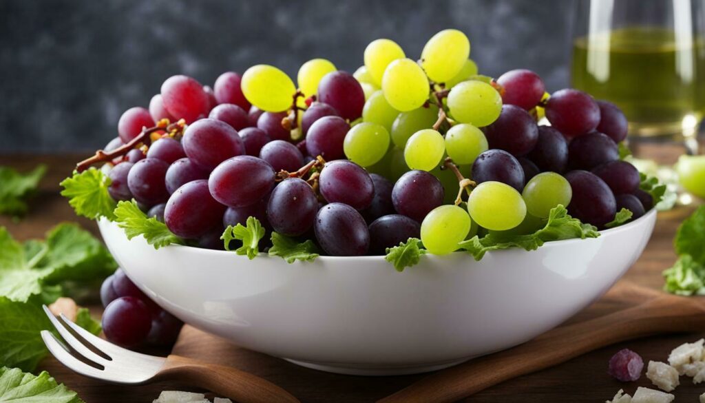 Uvas roxas e verdes na salada